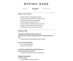 Thumbnail of résumé page in Minima Sans website template.