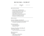 Thumbnail of résumé page in Minima Serif website template.